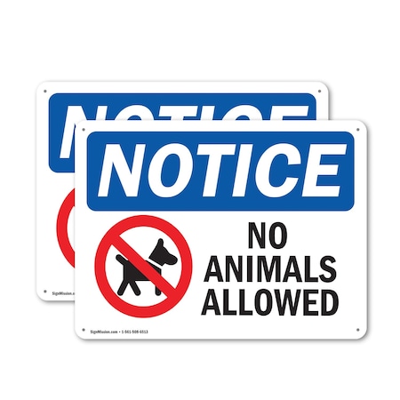 Signmission No Animals Allowed, 24 in W x Rectangle, Plastic OS-2PACK-NS-P-1824-L-16010